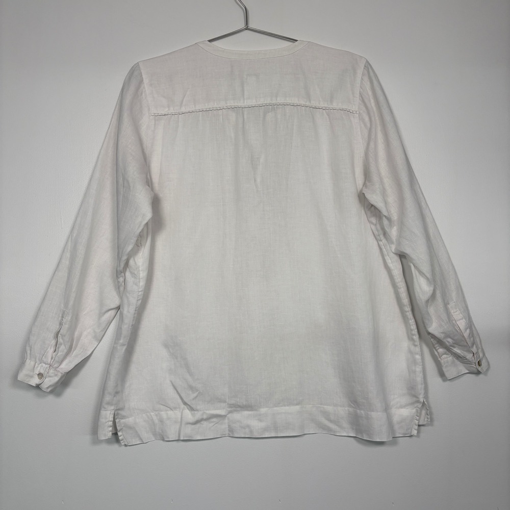 J. Jill Women Tunic Top L White Love Linen Pintuck Split Neck Long Sleeve Beach - Picture 5 of 12
